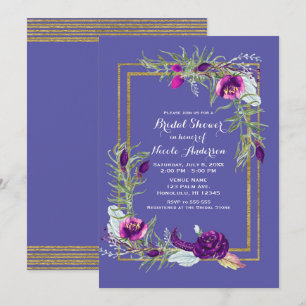 Invitación Lluvia de Boda Floral Morado y Dorado Ultra Violet