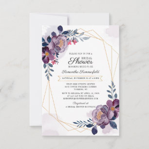 Invitación Lluvia de Boda Floral Púrpura Moderna Geométrica D