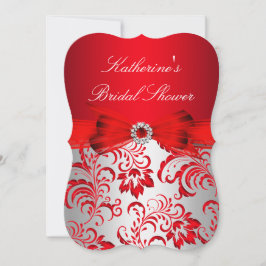 Invitación Lluvia de Boda Floral Roja y Plateada con Lazo