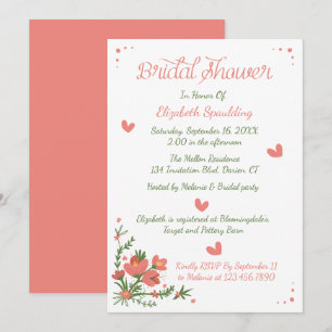 Invitación Lluvia de Boda Floral Rosa Coral Flor Verano