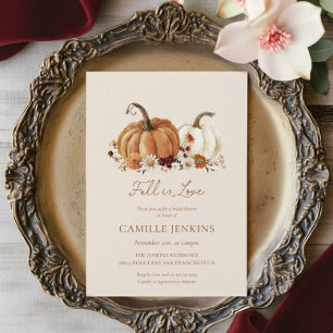 Invitación Lluvia de Boda Floral Rústica de Calabaza de Otoño