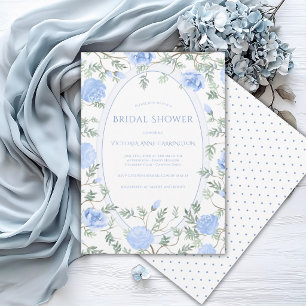 Invitación Lluvia de Boda Floral Vintage Azul y Blanco