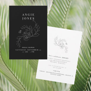 Invitación Lluvia de Boda Floral Vintage Blanco y Negro