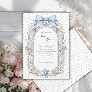Invitación Lluvia de Boda Floral Vintage Rosa Azul