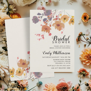 Invitación Lluvia de boda floral y botánica romántica de otoñ