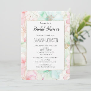Invitación Lluvia de Boda Flores Rosa Mint