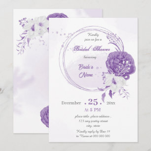 Invitación lluvia de boda geométrica blanca romántica morada