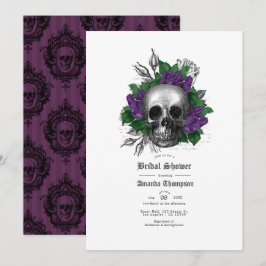 Invitación Lluvia de Boda Gótica con Cráneo Floral Púrpura