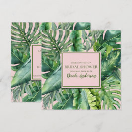 Invitación Lluvia de Boda Hojas Tropicales Rosa y Verde