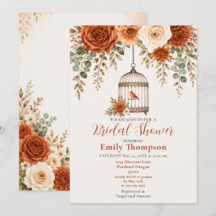 Invitación Lluvia de Boda Jaula de Pájaros Floral Otoñal