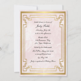 Invitación Lluvia de Boda Mármol Rosa Geométrico Dorado