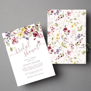 Invitación Lluvia de boda Mauve Caligrafía Flor silvestre
