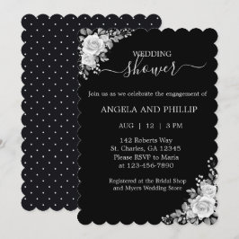 Invitación Lluvia de Boda Minimalista en Negro y Blanco con R