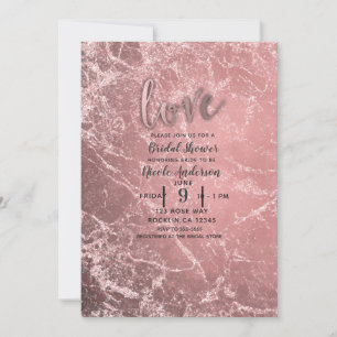 Invitación Lluvia de Boda Moderno Rosa Dorado Mármol Glamour