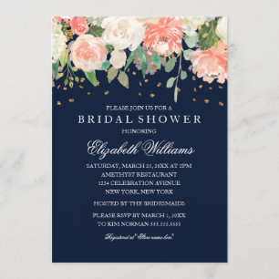 Invitación Lluvia de boda naval floral reluciente brillo