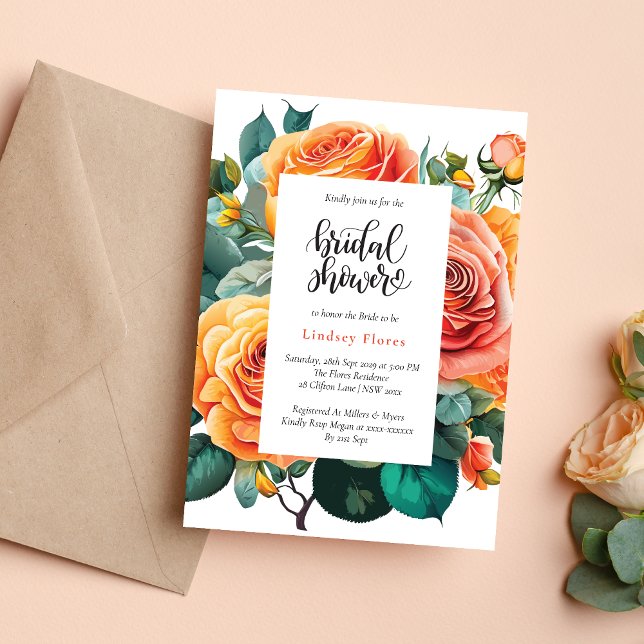 Invitación Lluvia de Boda Personalizada con Flores de Rosas y (Personalized floral rose greenery invitation adds a fresh, romantic bridal shower touch)