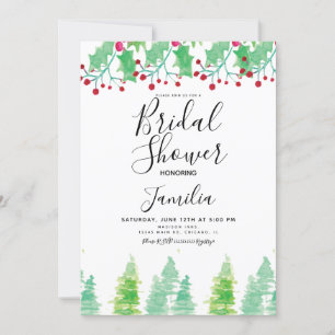 Invitación Lluvia de boda pintada con acuarela de bayas y árb
