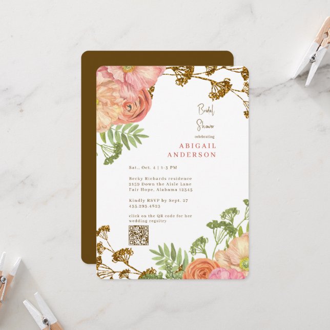 Invitación Lluvia de Boda Redondeada Floral Colorida (Anverso/Reverso In Situ)