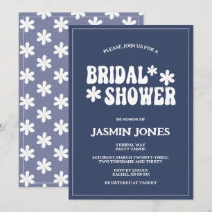Invitación Lluvia de Boda Retro Azul Marino Flor de Margarita