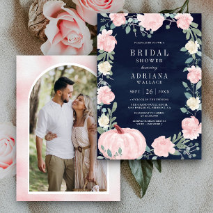 Invitación Lluvia de Boda Rosa Floral Calabaza Foto Azul Mari