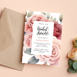 Invitación Lluvia de Boda Rosa Rosado Rústico Hojas Verdor