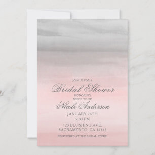 Invitación Lluvia de Boda Rosa Sonrojado Gris Moderno Acuarel