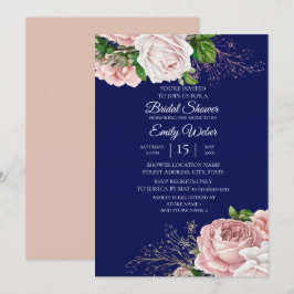 Invitación Lluvia de Boda Rosas Florales Rosa Rubor Azul Mari