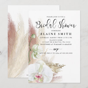Invitación Lluvia de Boda Rústica Boho con Hierba de Pampas y