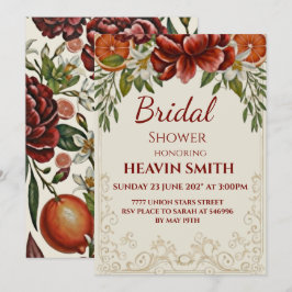 Invitación Lluvia de Boda Rústica con Cítricos y Floral Burgu