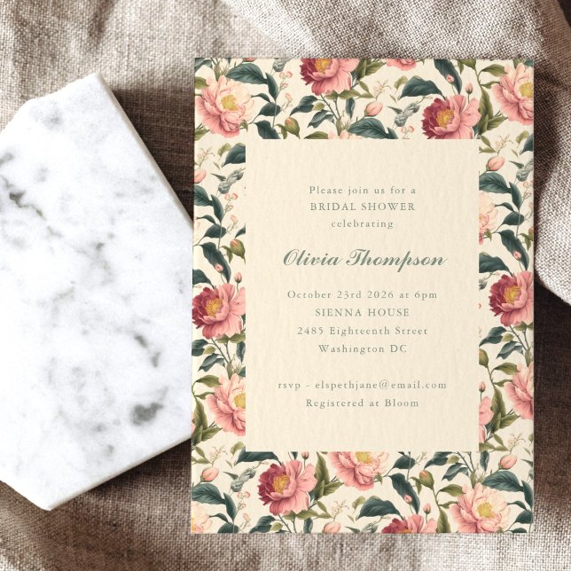 Invitación Lluvia de Boda Rústica de Campo Flor Rosa Clásica (Subido por el creador)