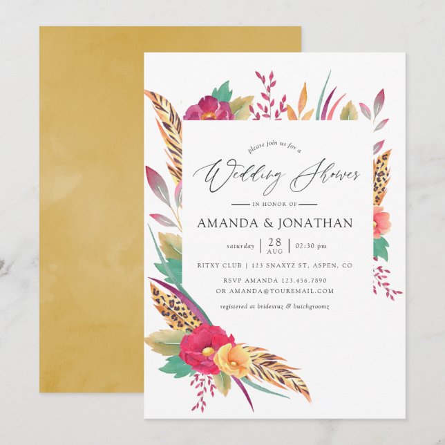 Invitación Lluvia de boda safari con acuarela (Anverso / Reverso)