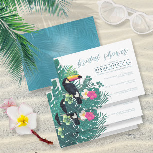 Invitación Lluvia de boda tropical acuarela Teal ID577