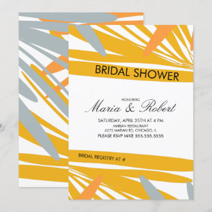 Invitación Lluvia de Boda Tropical Palma Abstracta Amarillo