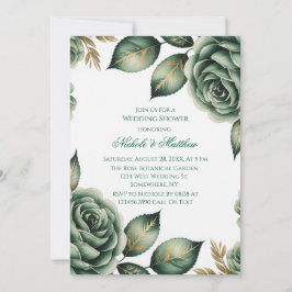 Invitación Lluvia de Boda Verde Esmeralda y Floral