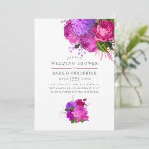 Invitación Lluvia de boda vintage fucsia y morado desaliñado