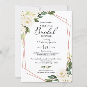 Invitación Lluvia de boda virtual floral geométrica con veget