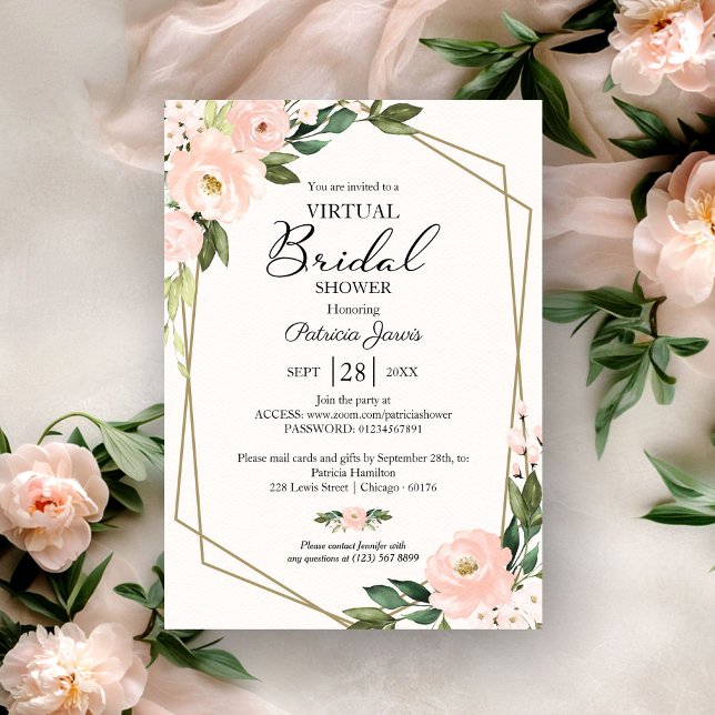 Invitación Lluvia de Boda Virtual Floral Geométrica Rubor Ros (Subido por el creador)