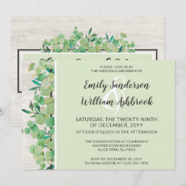 Invitación Lluvia de Bodas Botánica de Madera Rústica y Eucal