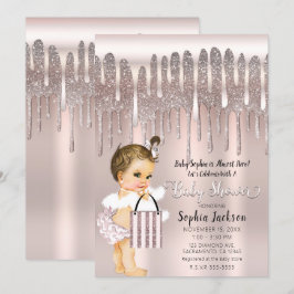 Invitación Lluvia de Brillo de Diamante de Rosa Rosa Helada p