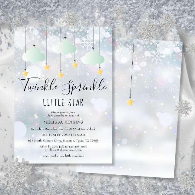 Invitación Lluvia de Brillo Estrellita Fiesta de Bienvenida d (Twinkle Sprinkle Little Star Winter Baby Shower Invitation)