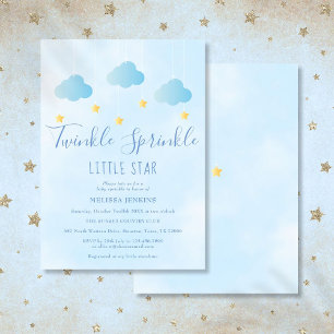 Invitación Lluvia de Brillo Pequeña Estrella Niño Azul Fiesta