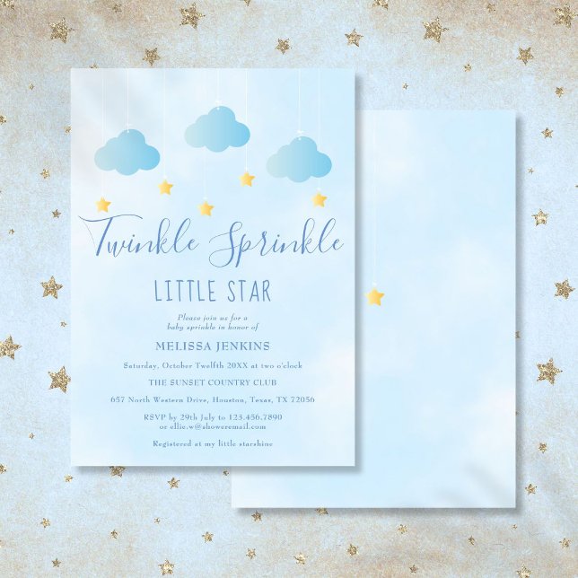 Invitación Lluvia de Brillo Pequeña Estrella Niño Azul Fiesta (Twinkle Sprinkle Little Star Boy Blue Baby Shower Invitation)
