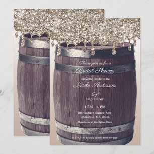 Invitación Lluvia de Brillo Rosa Dorado Baño Nupcial Glam Rús