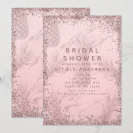Invitación Lluvia de Brillos Rosa Dorado de Piña para Despedi