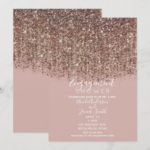 Invitación Lluvia de compromiso con brillo dorado rosa y rubo