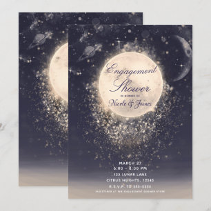 Invitación Lluvia de Compromiso Sueño Luna Magia Chispas Cósm