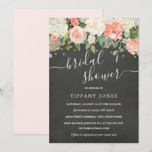 Invitación Lluvia de Confeti Floral Blush Pizarra Desayuno de