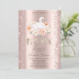 Invitación Lluvia de Confeti Floral Cisne Baby Shower