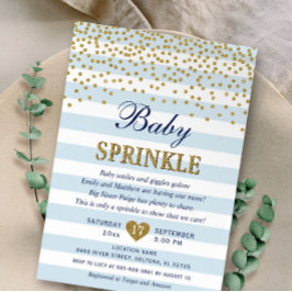 Invitación Lluvia de Confeti Niño de Ropa a Rayas Doradas y A