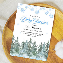 Invitación Lluvia de Copos de Nieve Pinos Invierno Baby Showe